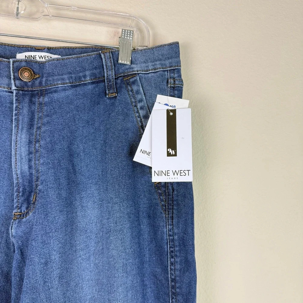 Nine West Jeans Pants Womens 10 Wide Leg High Rise Medium Wash Blue Denim